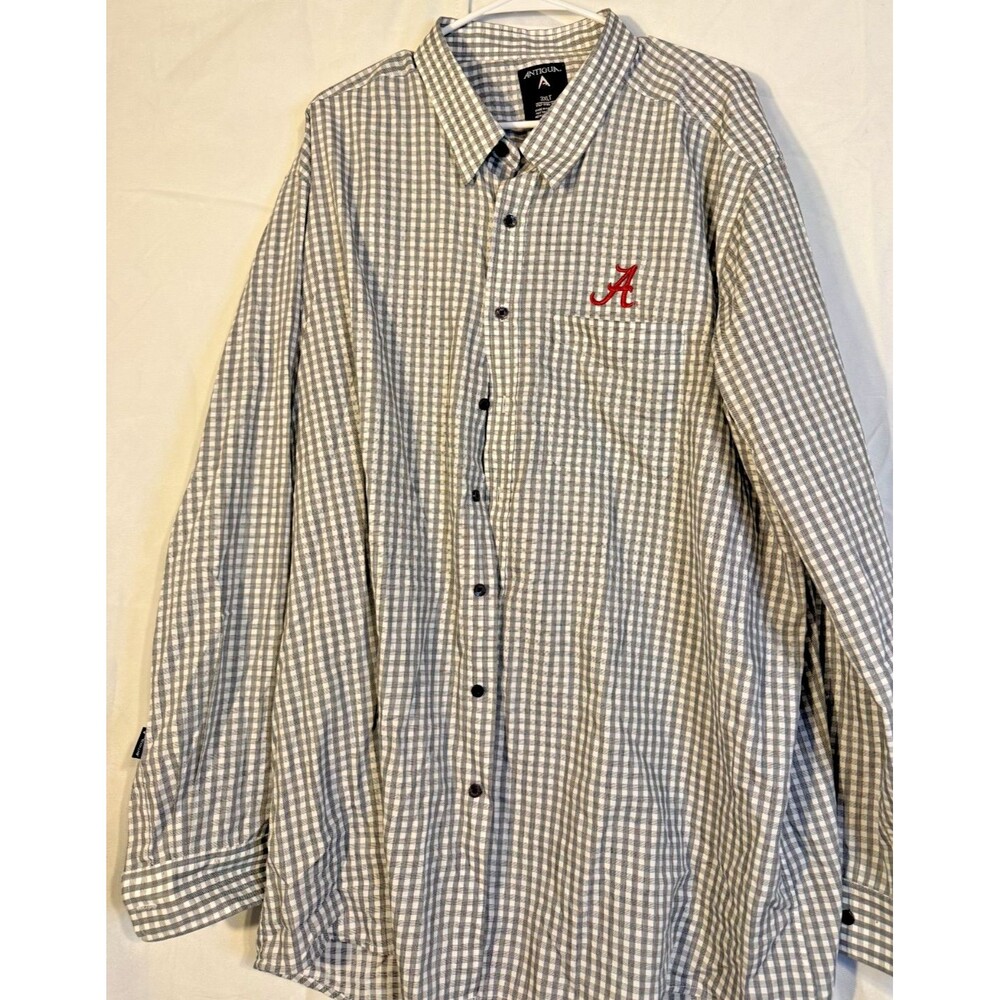 Antigua Men's Plaid Dress Shirt Button Down Gray Big Tall 3XLT 3XL 3X Preppy
